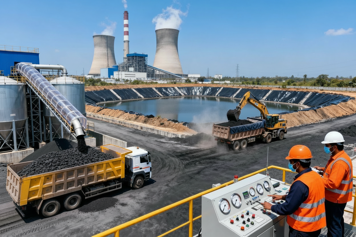 trucks loading flyash